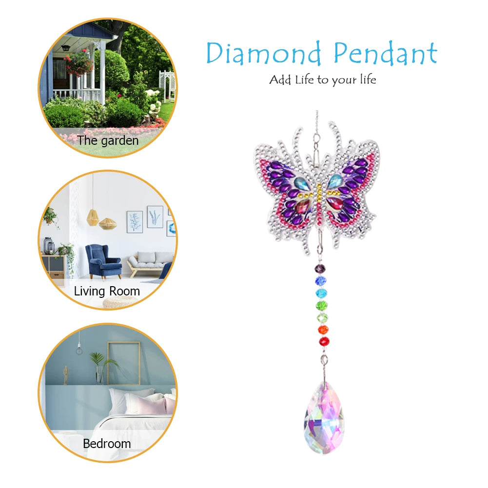 Diamond Mosaic DIY Light Catch Wind Chime Pendant Rhinestone Hanging Wall Ornament Rhinestone Picture Home Decoration Gifts Peaceful Pleasures Health and Wellness