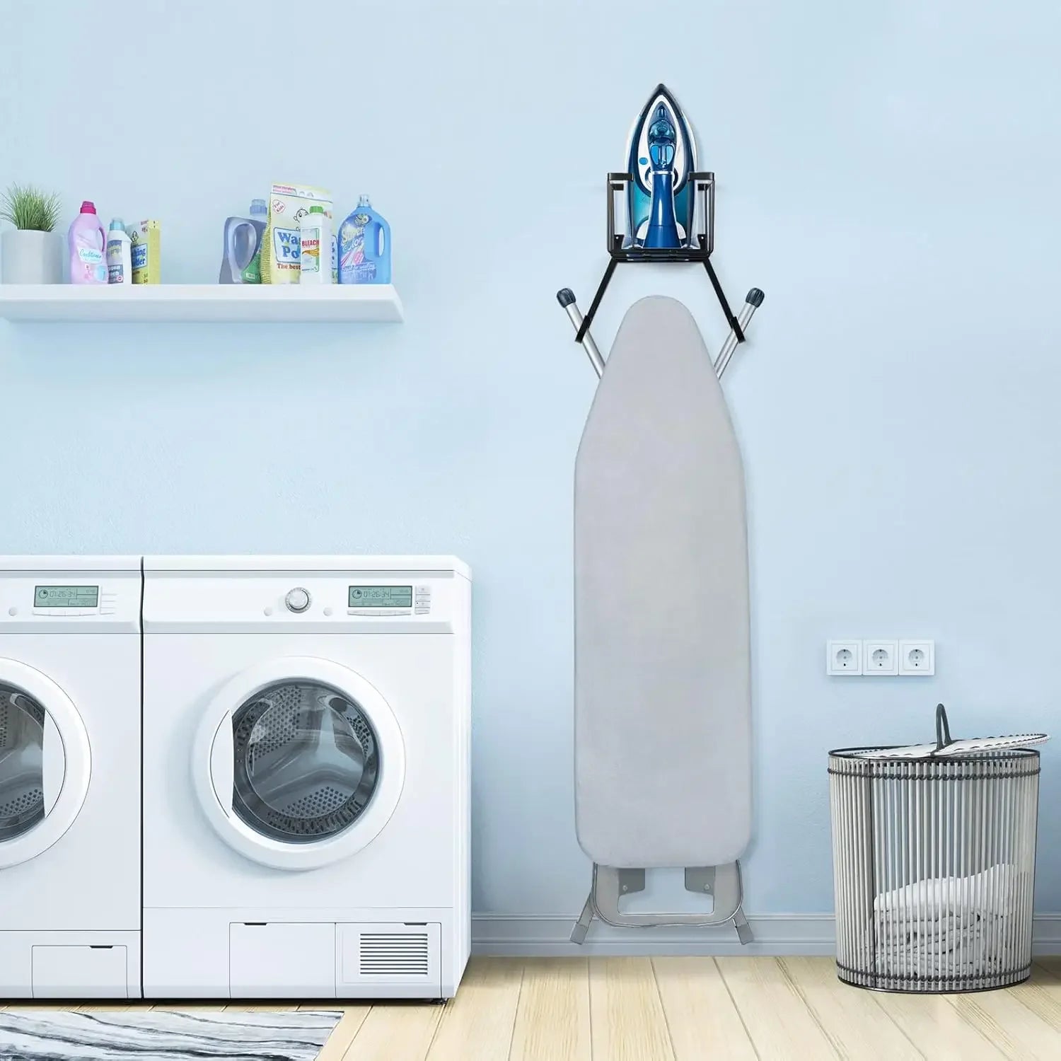 Over Door Wall Mount Ironing Board Hanger with Iron Caddy Storage Holder Black Peaceful Pleasures Health and Wellness