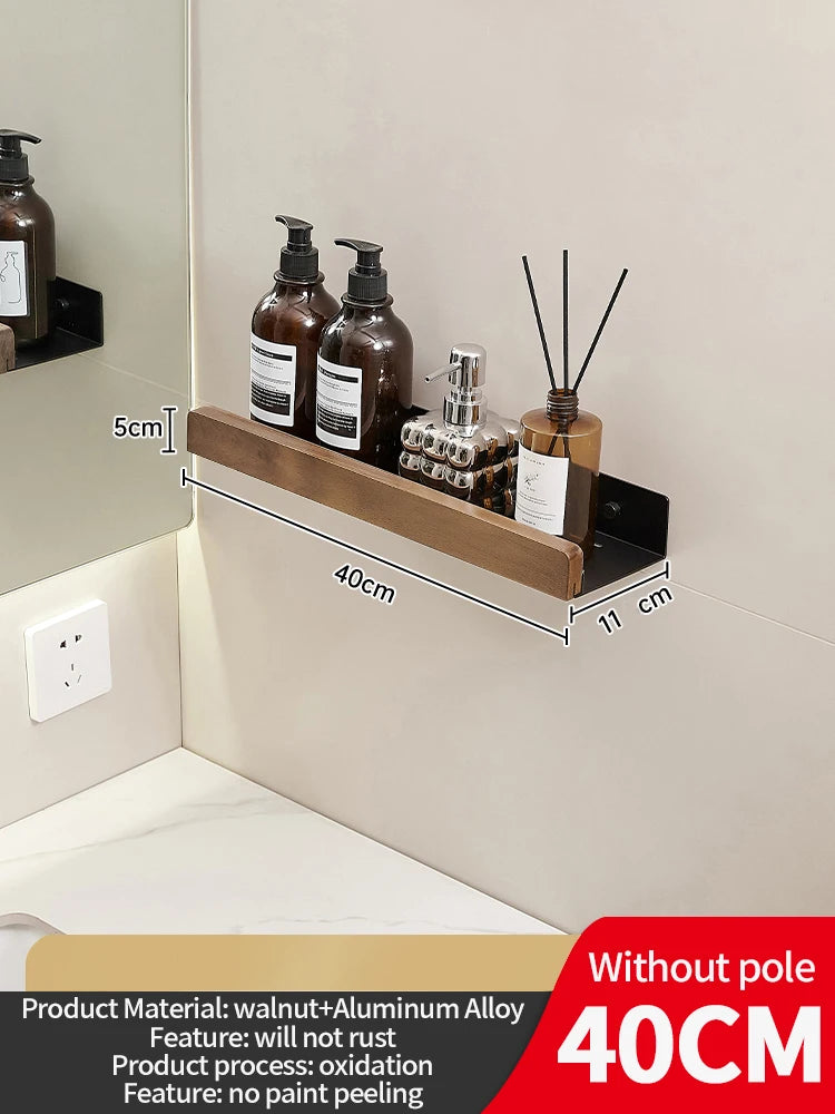 Wall-Mounted Wood & Aluminum Bathroom Shelf | Waterproof Storage