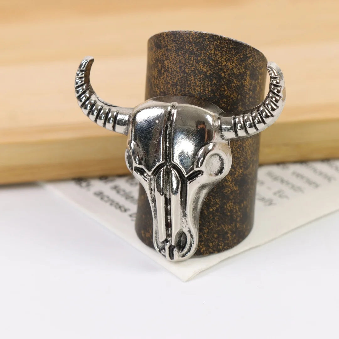 Western Cow Head Square Scarf Buckle Retro Metal Denim Clip Unisex PU