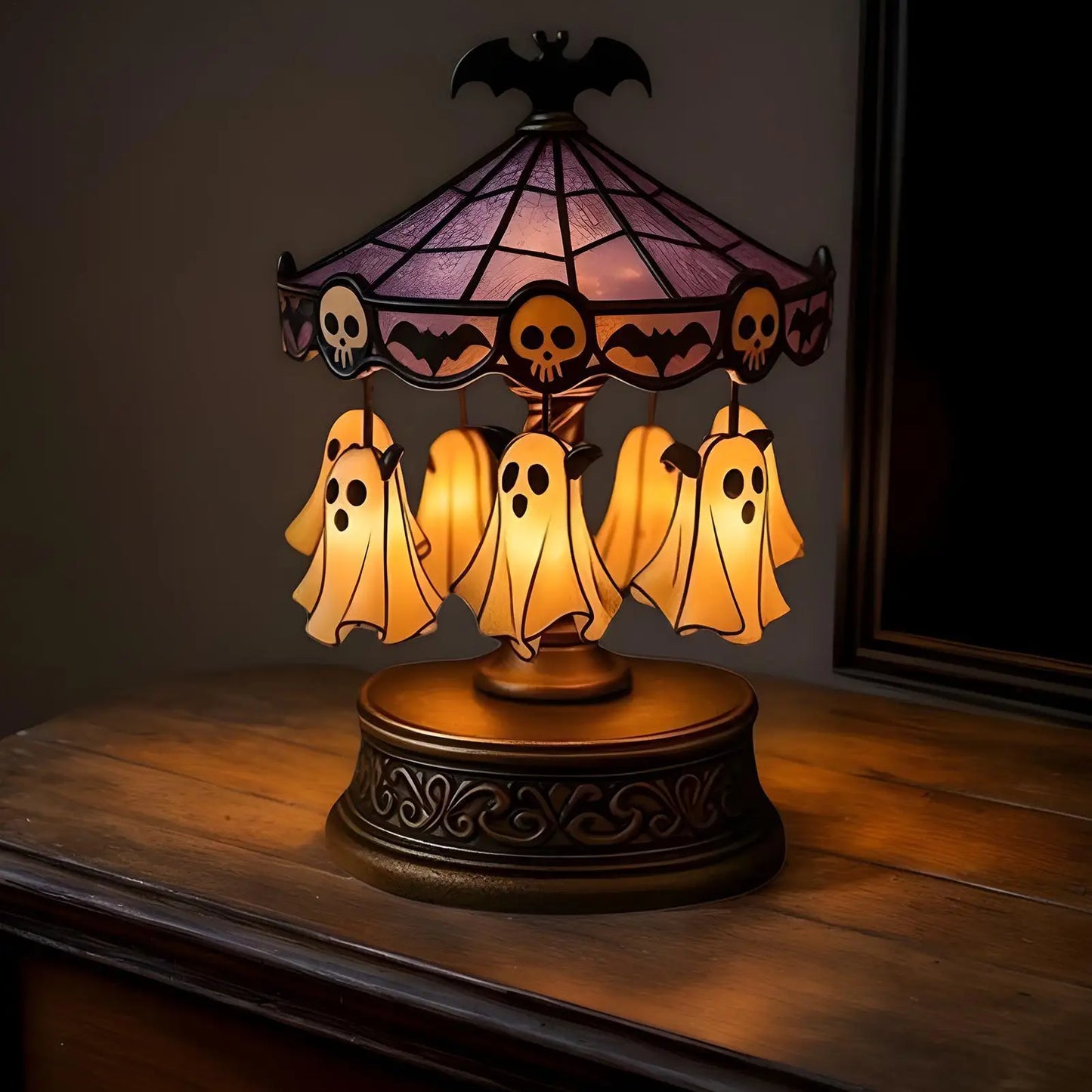 Light Up Ghost Carousel Lamp, Spooky Halloween Floating Decor for Home Kitchen Bedroom, Indoor Table Centerpiece for Parties Peaceful Pleasures Health and Wellness
