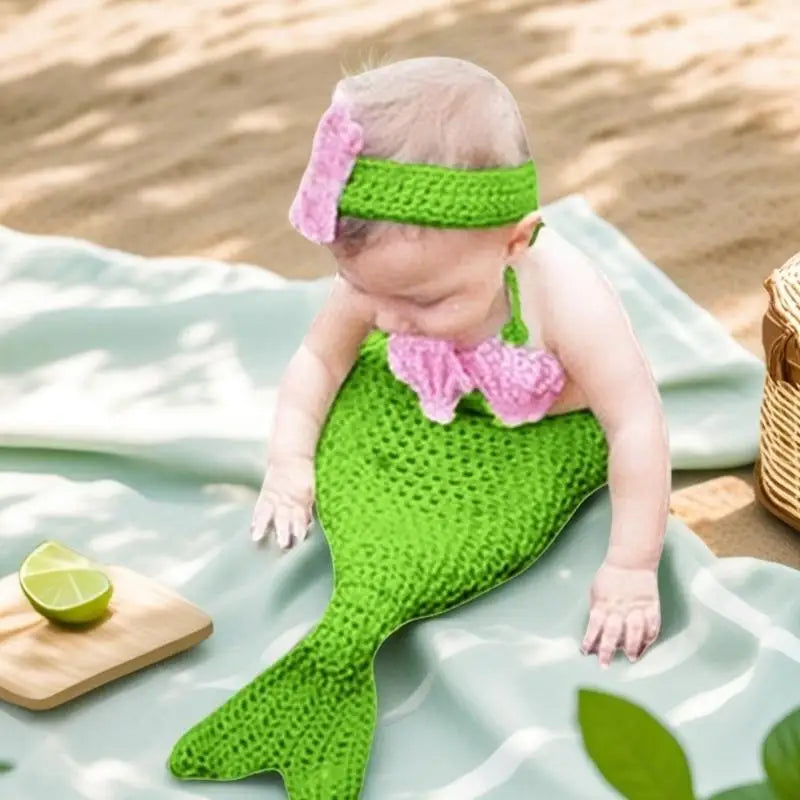 Newborn Mermaid Photography Costume – Knit Outfit & Headdress