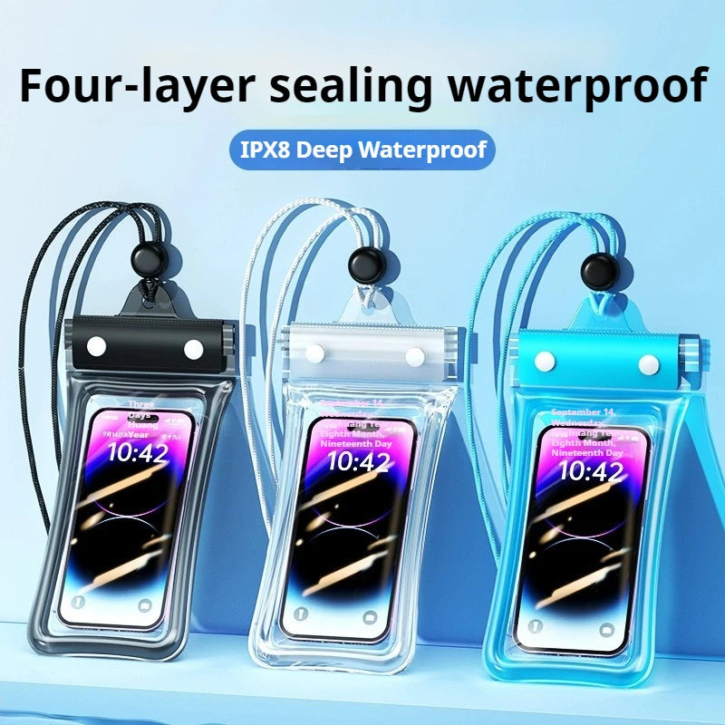Outdoor Universal Waterproof Phone Bag IPX8 Rated Touchable Screen Pouch with Lanyard for Songkran Swimming Diving Drifting Peaceful Pleasures Health and Wellness
