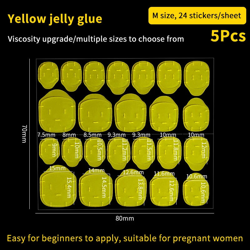 5Pcs False Nail Art Adhesive Tape Colour Jelly Glue DIY Fake Nail Manicure Gel Waterproof Tabs Nail Glue Nail Tools Peaceful Pleasures Health and Wellness 1 Yellow