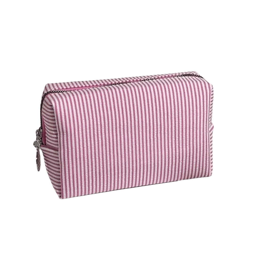 Striped Seersucker Travel Cosmetics & Toiletry Organizer Bag