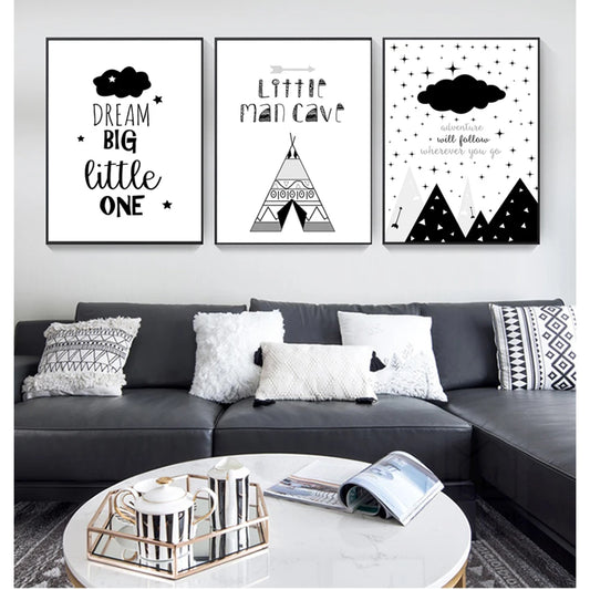 Boys Cartoon Nursery Canvas Wall Art | Black & White Print Canvas Wall Art Peaceful Pleasures Health and Wellness