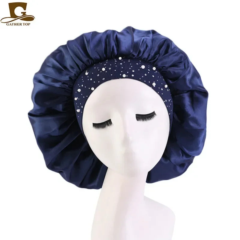 Rhinestone Women's Shower Cap & Breathable Sleeping Night Hat