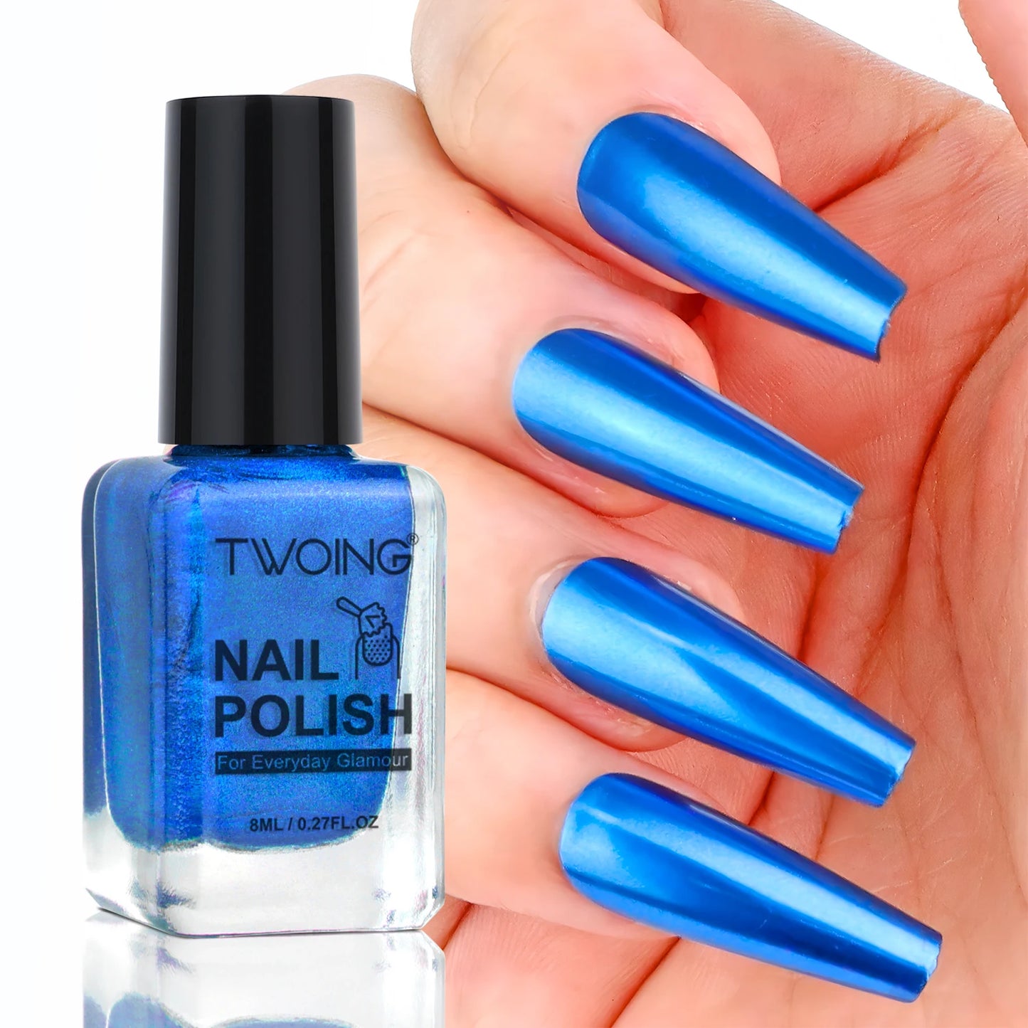 TWOING 8ml 9 Colors Metallic Mirror Nail Polish Set, Quick-Dry Chrome Nail Polish, Long-Lasting High Shine for DIY Manicure Peaceful Pleasures Health and Wellness Blue