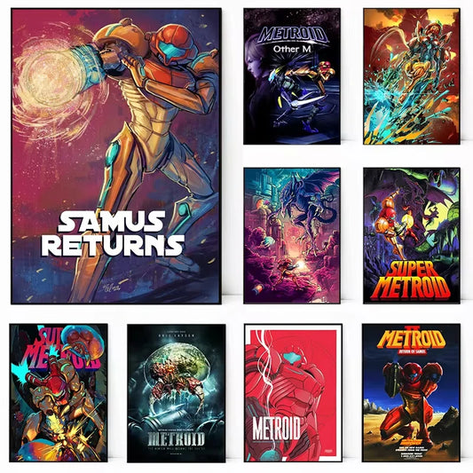 Metroid Samus Aran Canvas Wall Art Poster | Sci-Fi Game Decor Canvas Art Print Peaceful Pleasures Health and Wellness