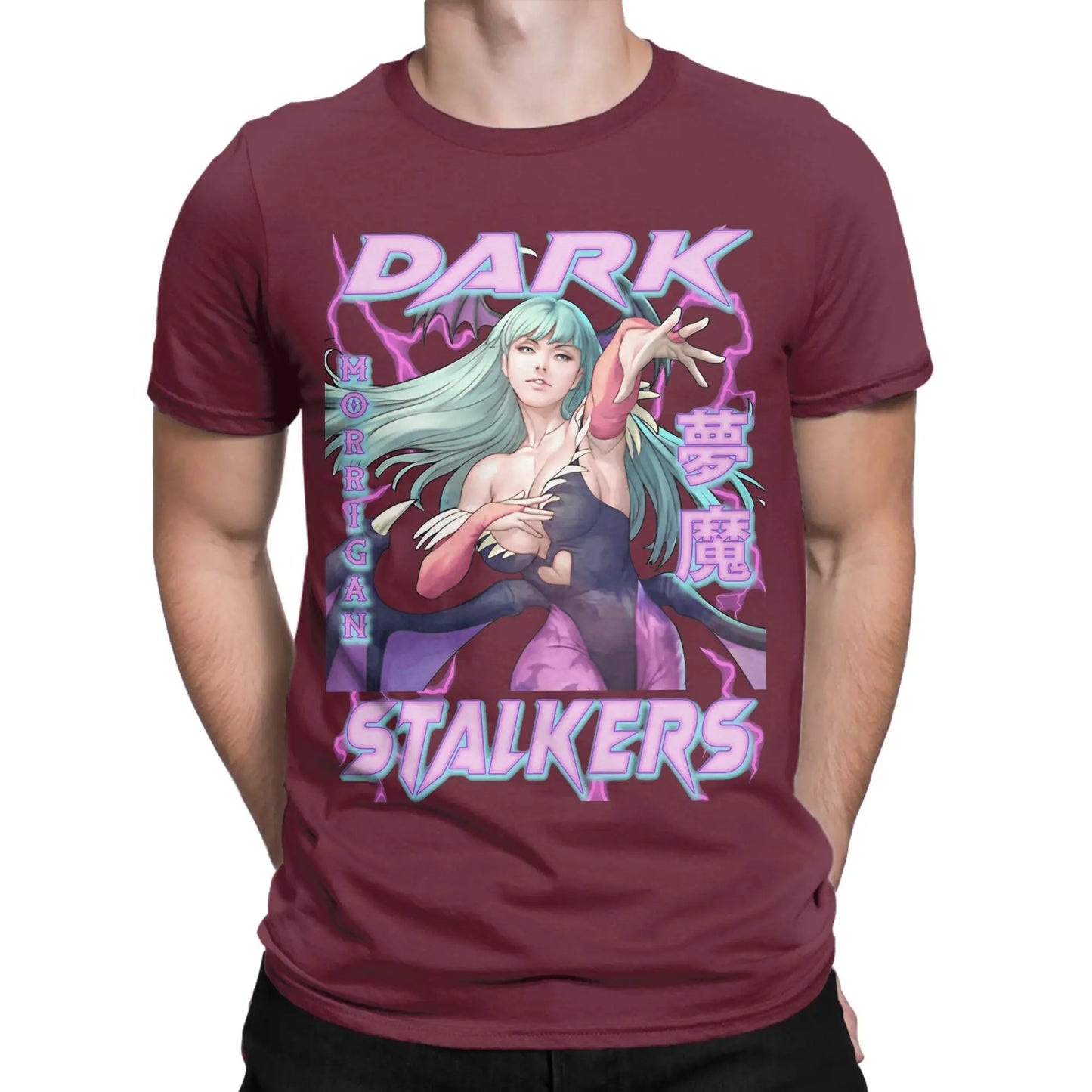 Men's Darkstalkers T Shirt Morrigan Aensland 100% Cotton Clothing Novelty Short Sleeve Round Neck Tees Plus Size T-Shirt Peaceful Pleasures Health and Wellness Burgundy 4XL