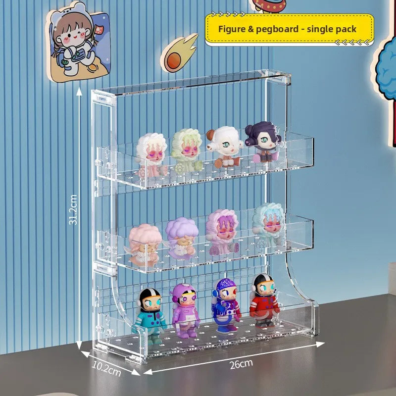 Versatile Pegboard & Figure Display Shelf – Multi-Tier Storage Rack with Raised Edges to Prevent Falls for Collectibles Peaceful Pleasures Health and Wellness Transparent