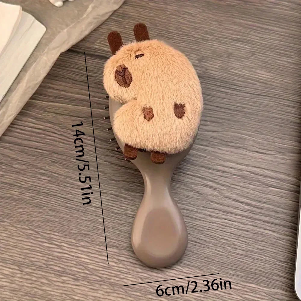Plush Capybara Mini Paddle Hair Brush – Cute Detangling Tool