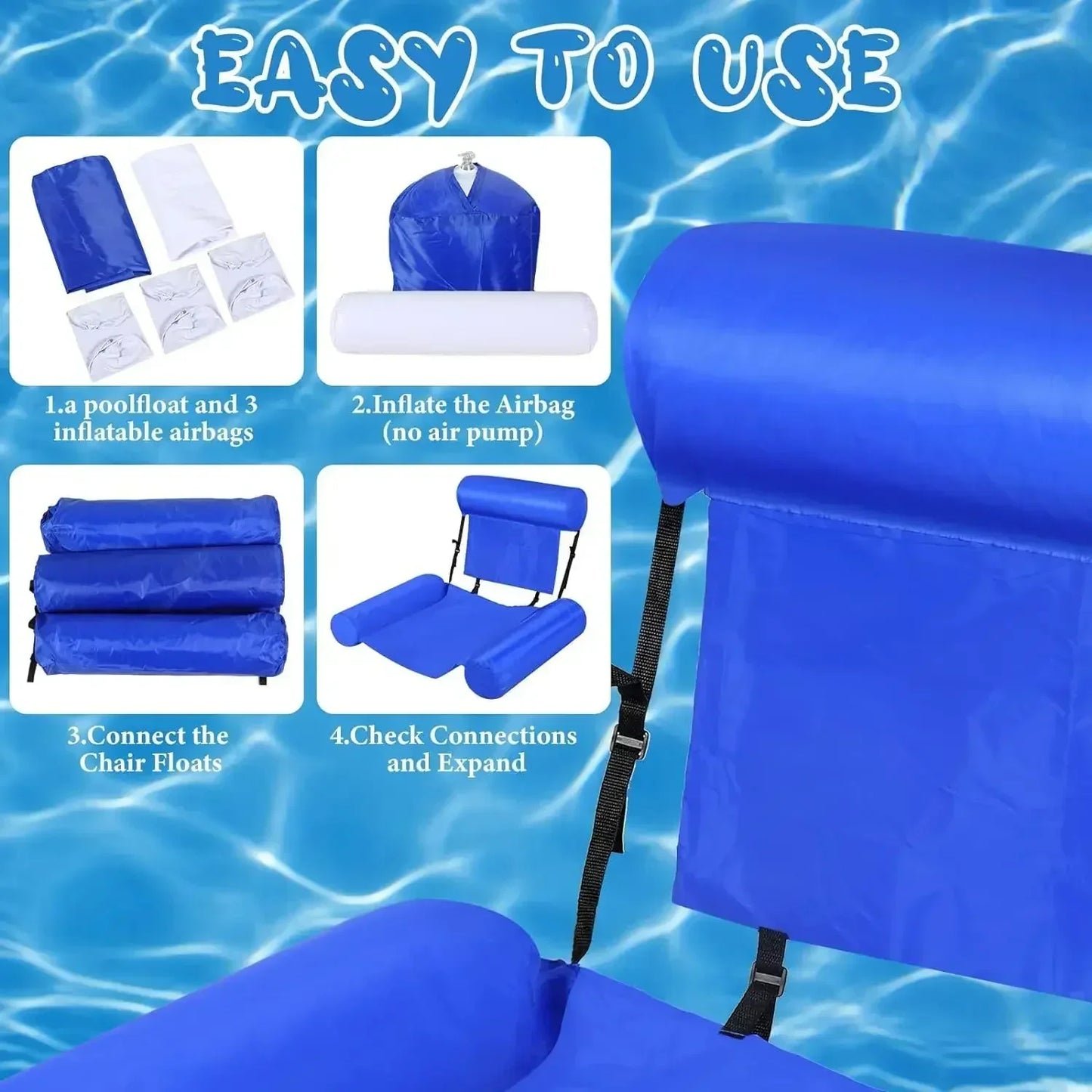 Adult Inflatable Pool Lounge Chair – Armrests & Headrest