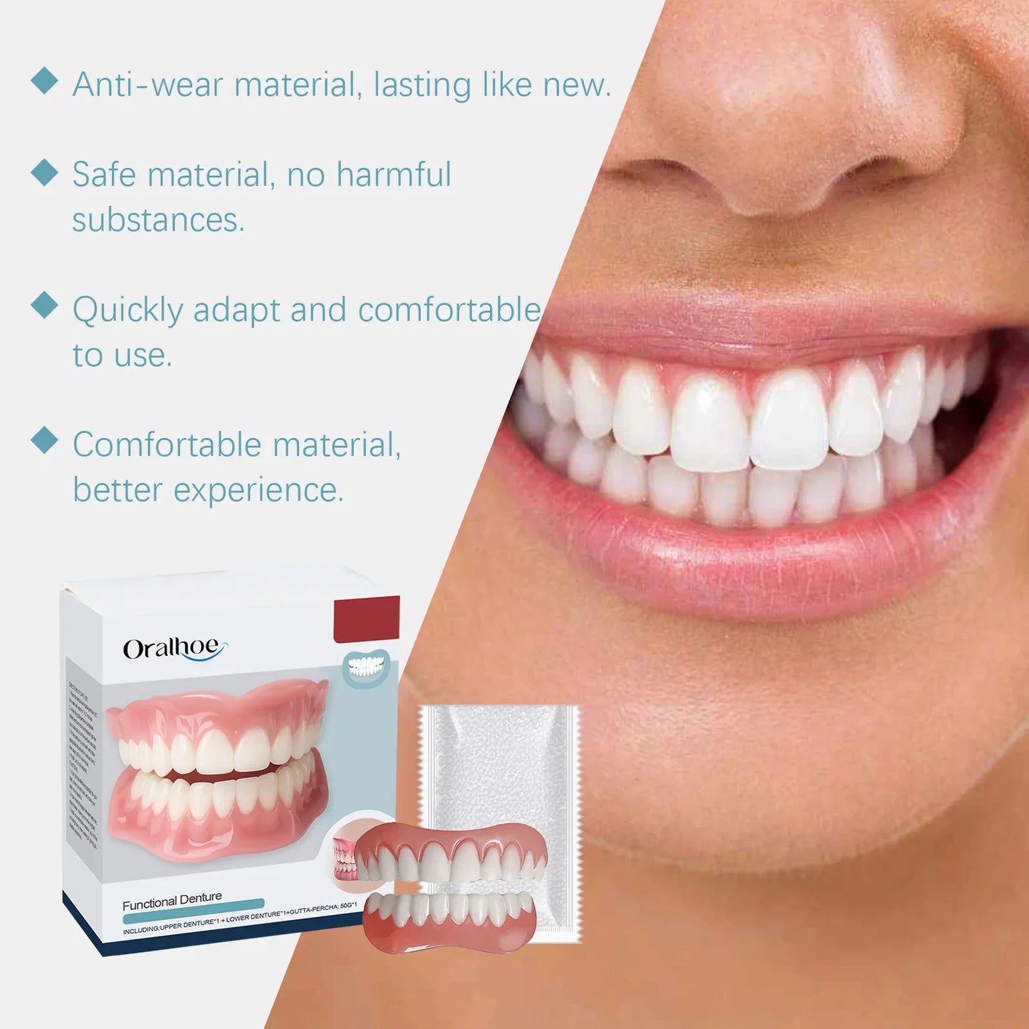 Snap-On Smile Veneers – Temporary Silicone Denture Cover