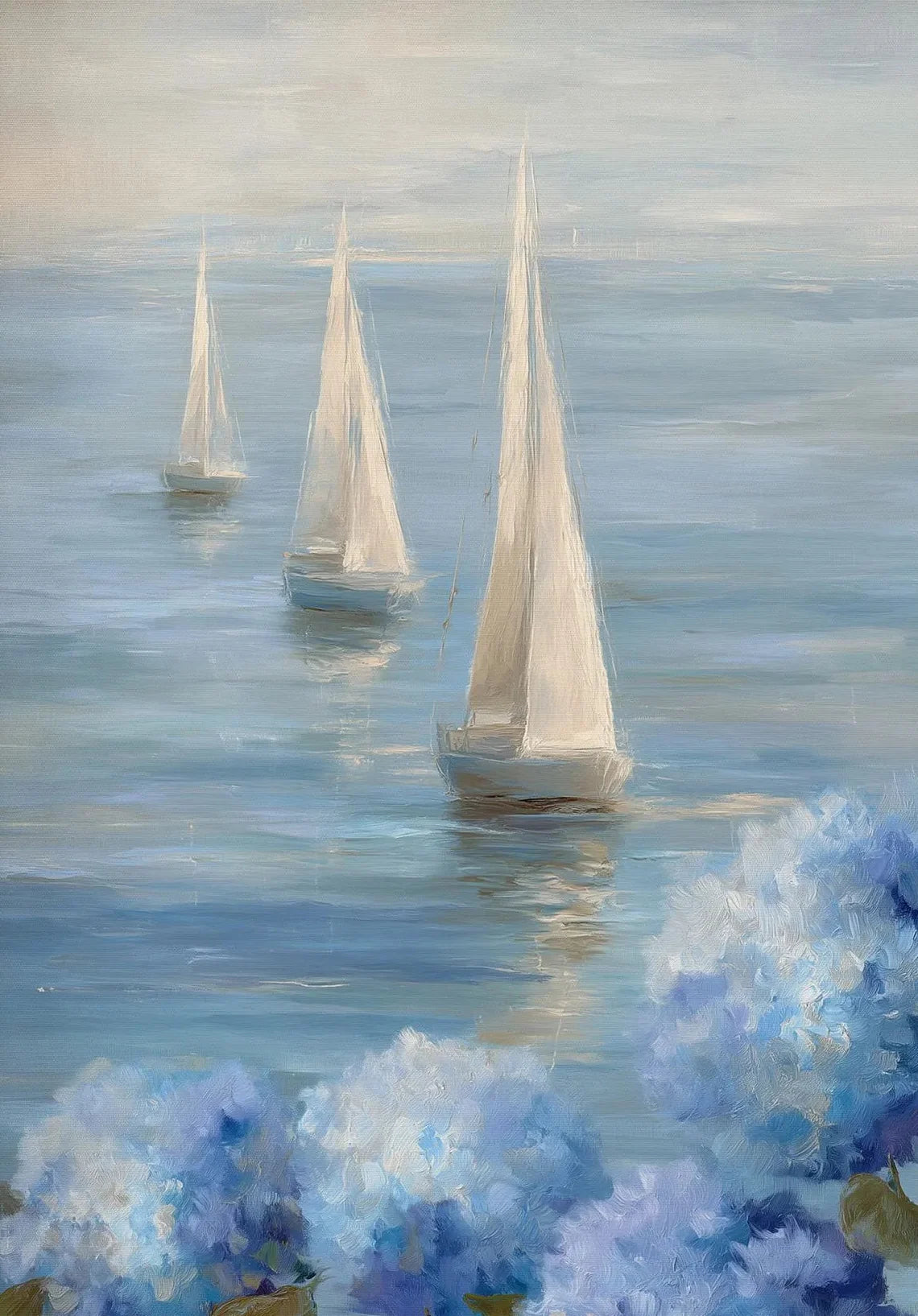 Coastal Sailboats & Hydrangeas Canvas Wall Art | Beach Print Canvas Wall Art Peaceful Pleasures Health and Wellness 1 40x60cm Unframed