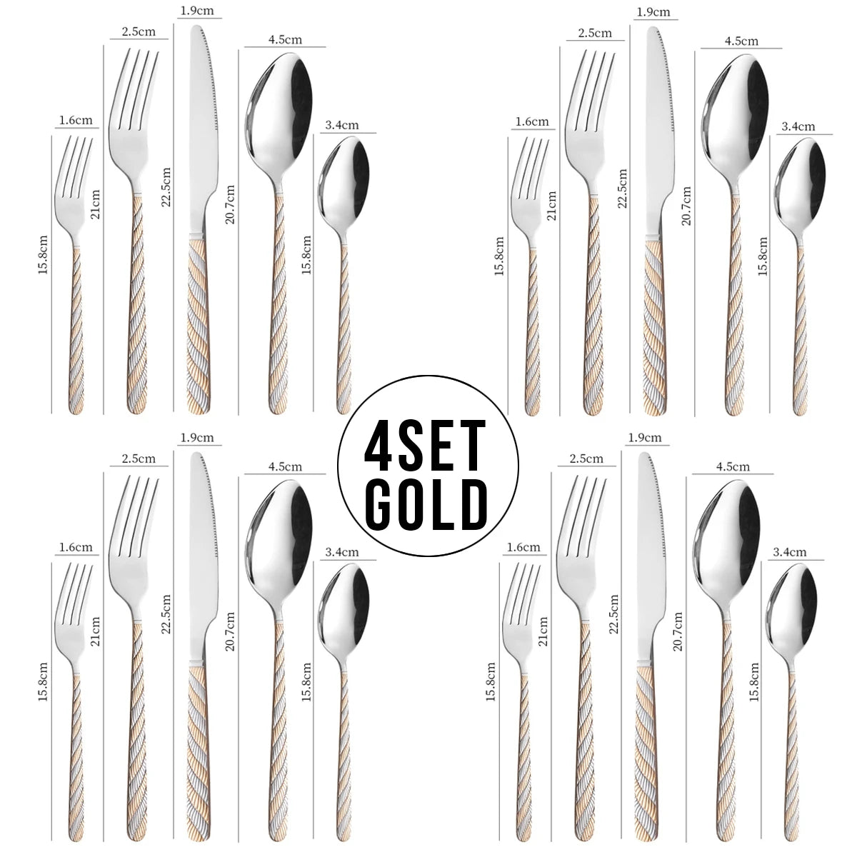 20-Piece Stainless Steel Flatware Set – Exquisite Carved Handle Silverware (Knife, Fork & Spoon) Peaceful Pleasures Health and Wellness Gold