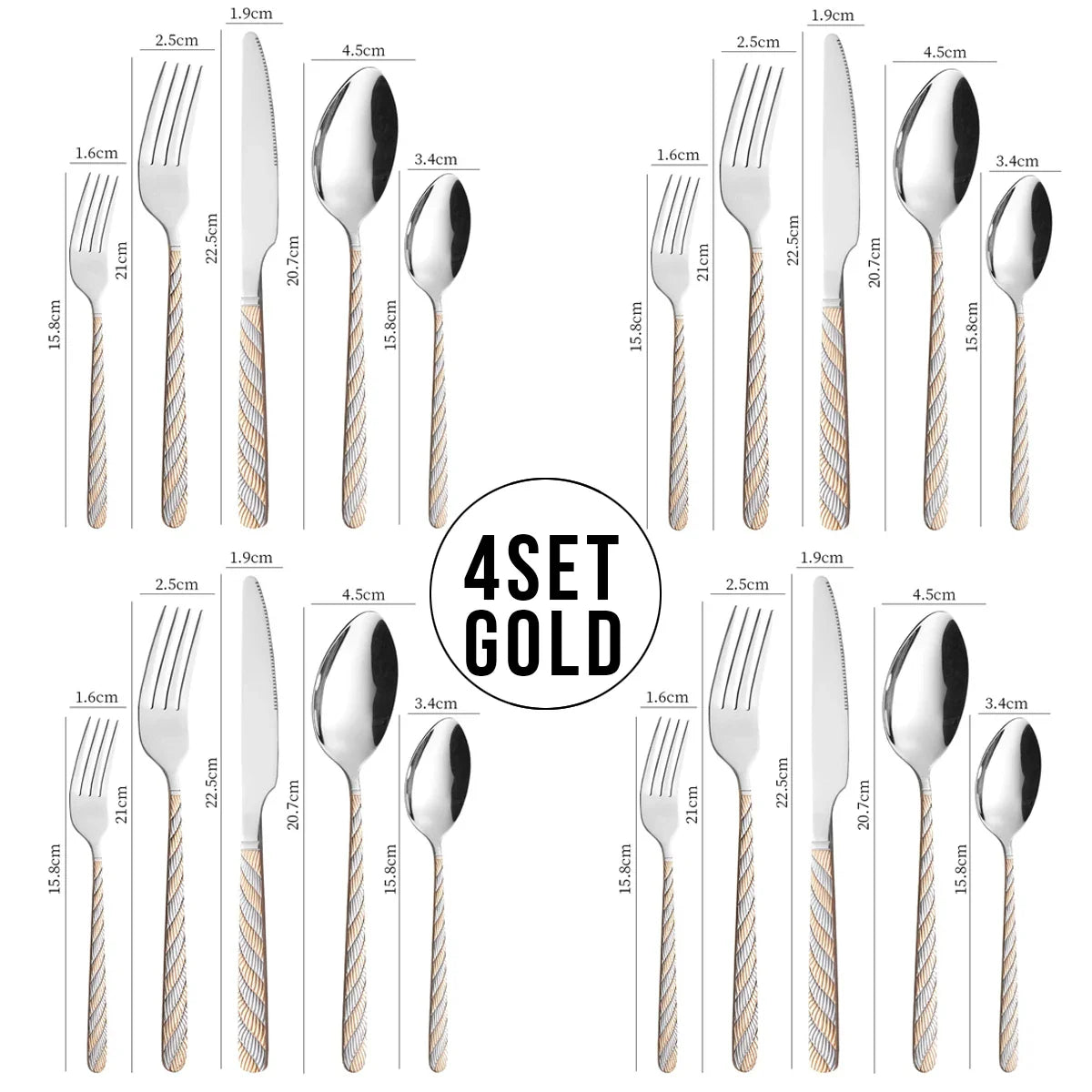 20-Piece Gold Twisted Handle Stainless Steel Flatware Set