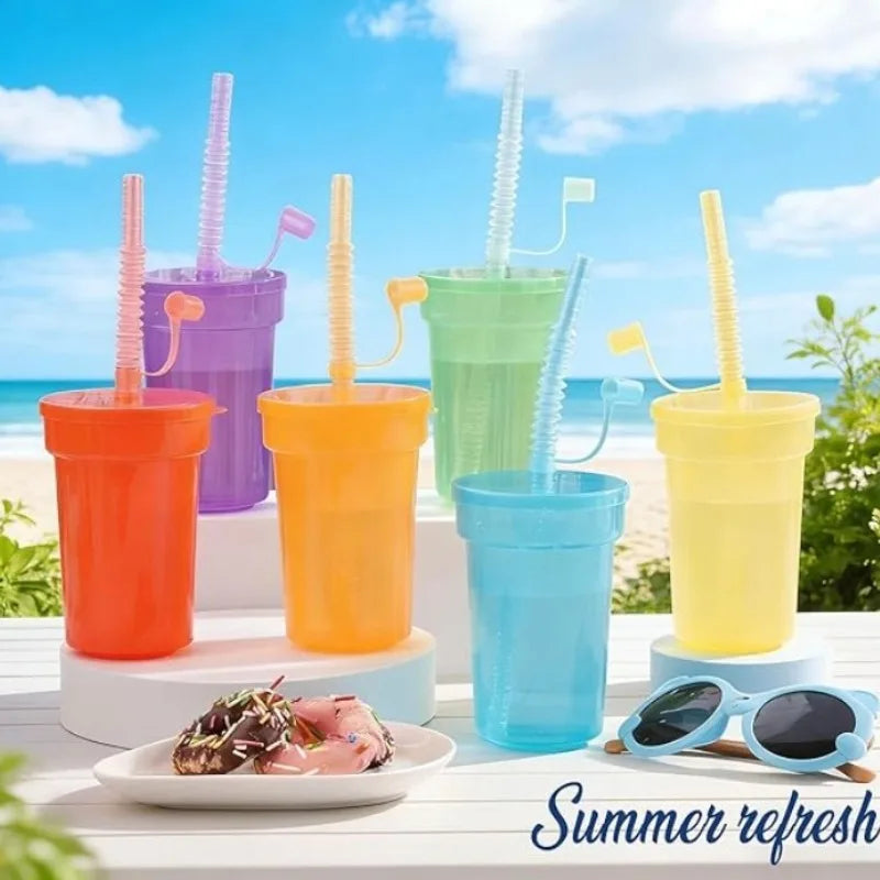 6-Pack Neon Sipper Cups with Lid & Straw | Spill-Proof Reusable