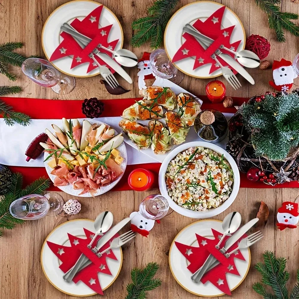 12pcs, Christmas Tree Placemats, Felt Fork and Spoon Bag Set, Suitable for Christmas and Other Holiday Party Table Decoration Peaceful Pleasures Health and Wellness