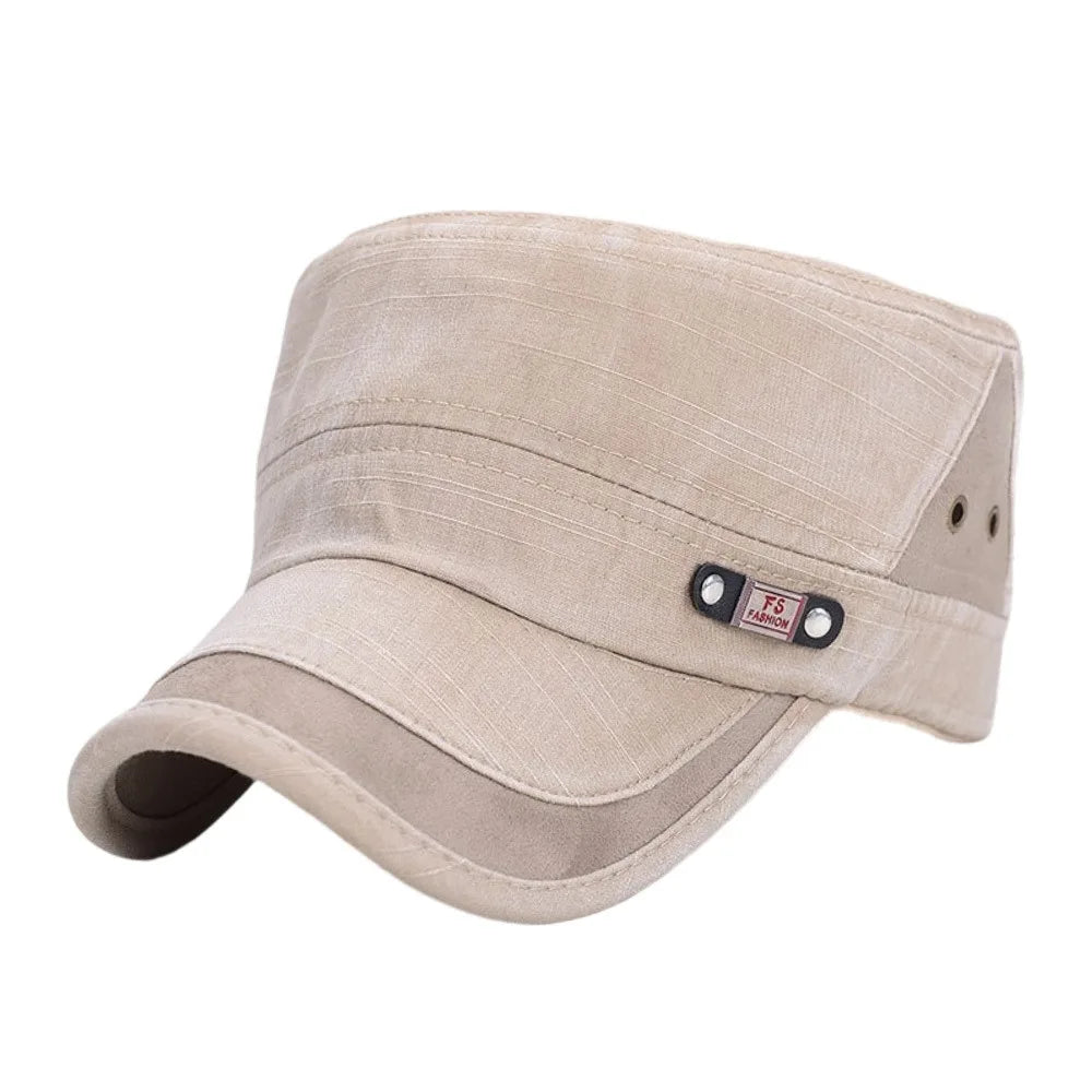 Retro Flat Top Cotton Sun Hat – UV Protection, Unisex