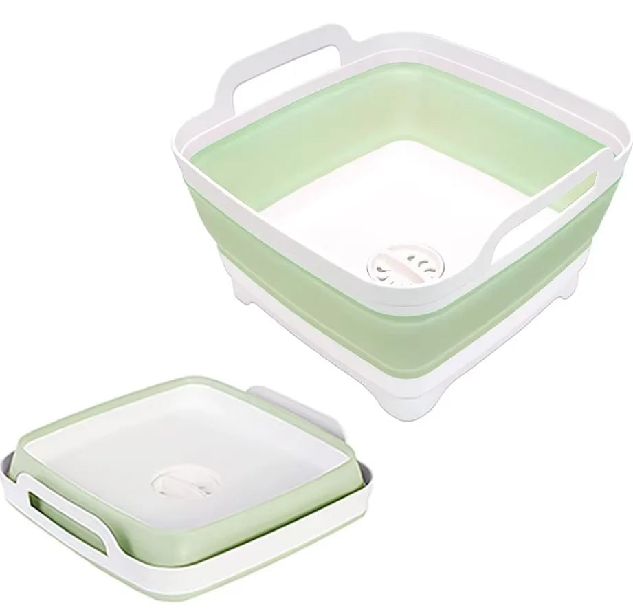 9 Liter Collapsible Plastic Vegetable Wash Basin with Drain Plug for Dish Storage, Vegetable and Fruit Washing, Chill Bucket Peaceful Pleasures Health and Wellness 1pcs 2
