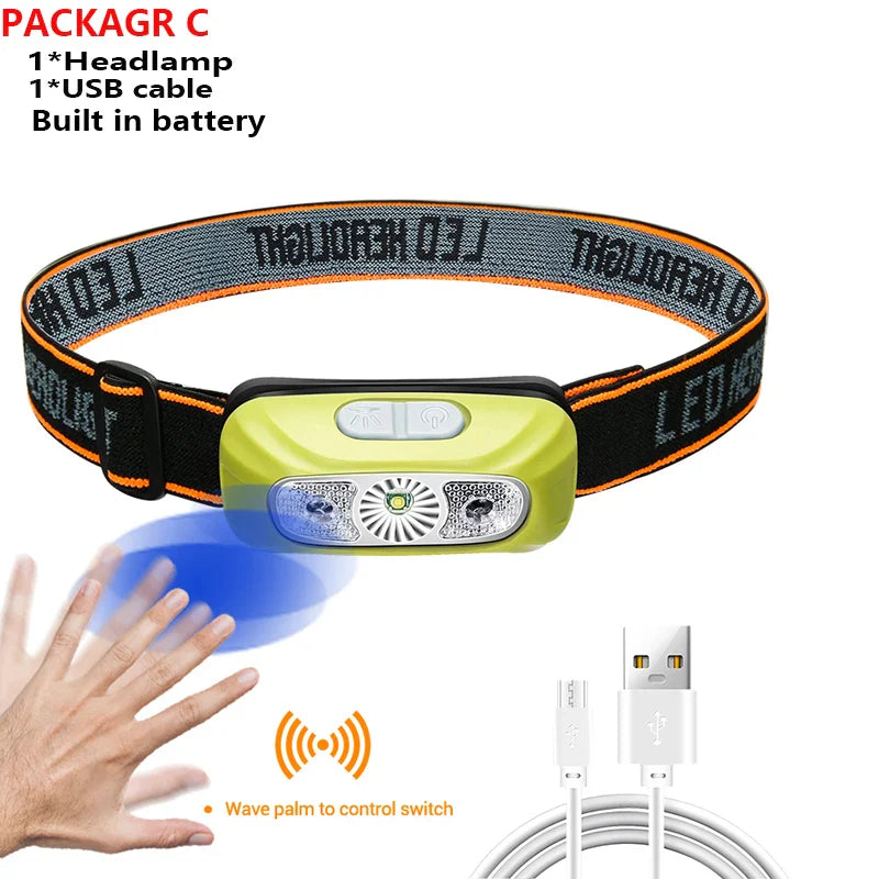 USB Rechargeable LED Headlamp | Motion Sensor, 4 Modes