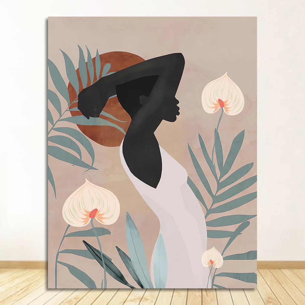 Scandinavian Poster and Prints Vintage Girl Wall Art Pictures for Living Room Kitchen Decor Geometric Abstract Canvas painting Peaceful Pleasures Health and Wellness 1595-05 40x50cm Unframed