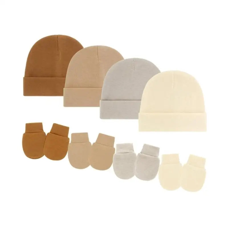 4-Pack Newborn Baby Bonnet Hat & Mittens Set | 0–3 Months Cotton