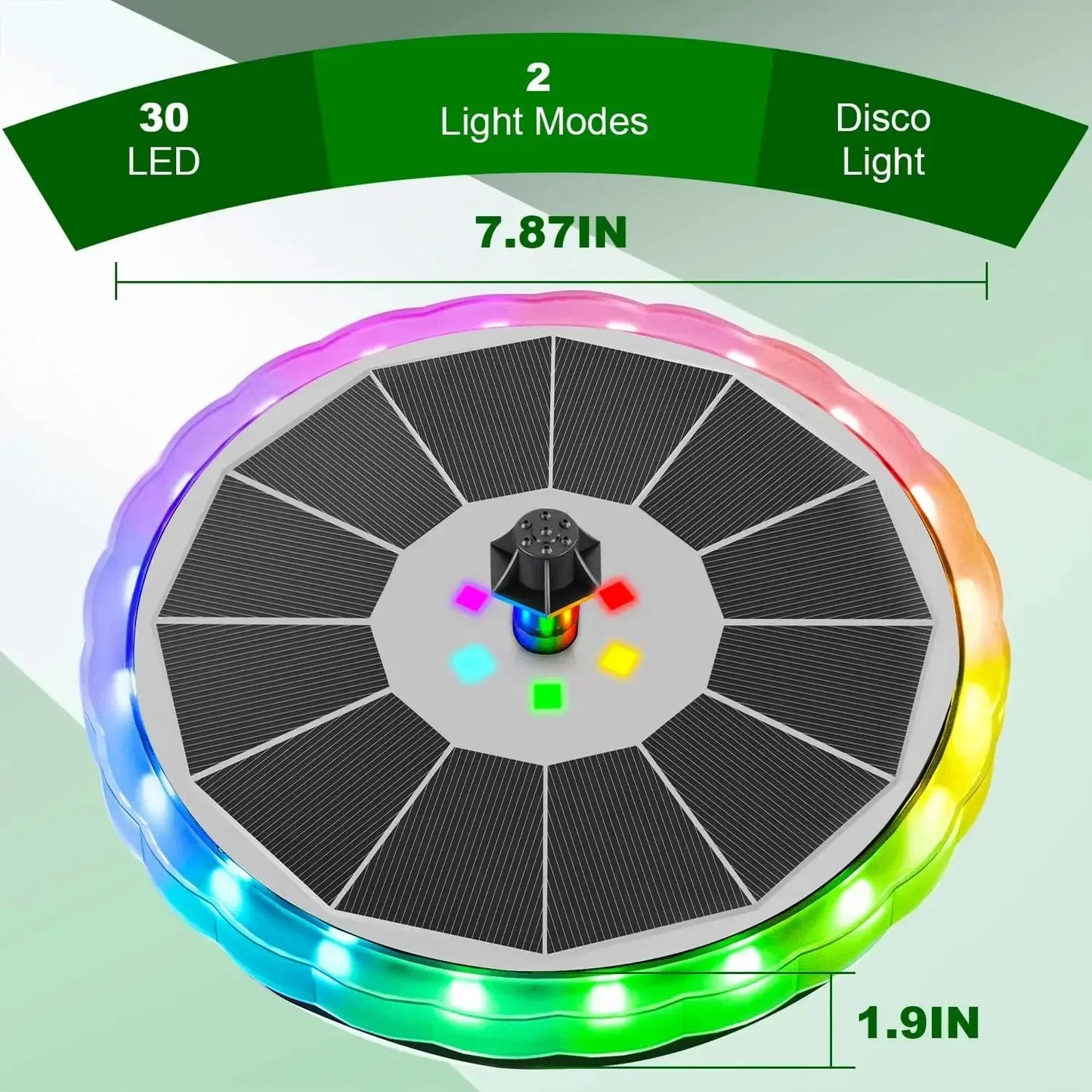AISITIN Solar Fountain LED Lights & Battery – Bird Bath & Garden