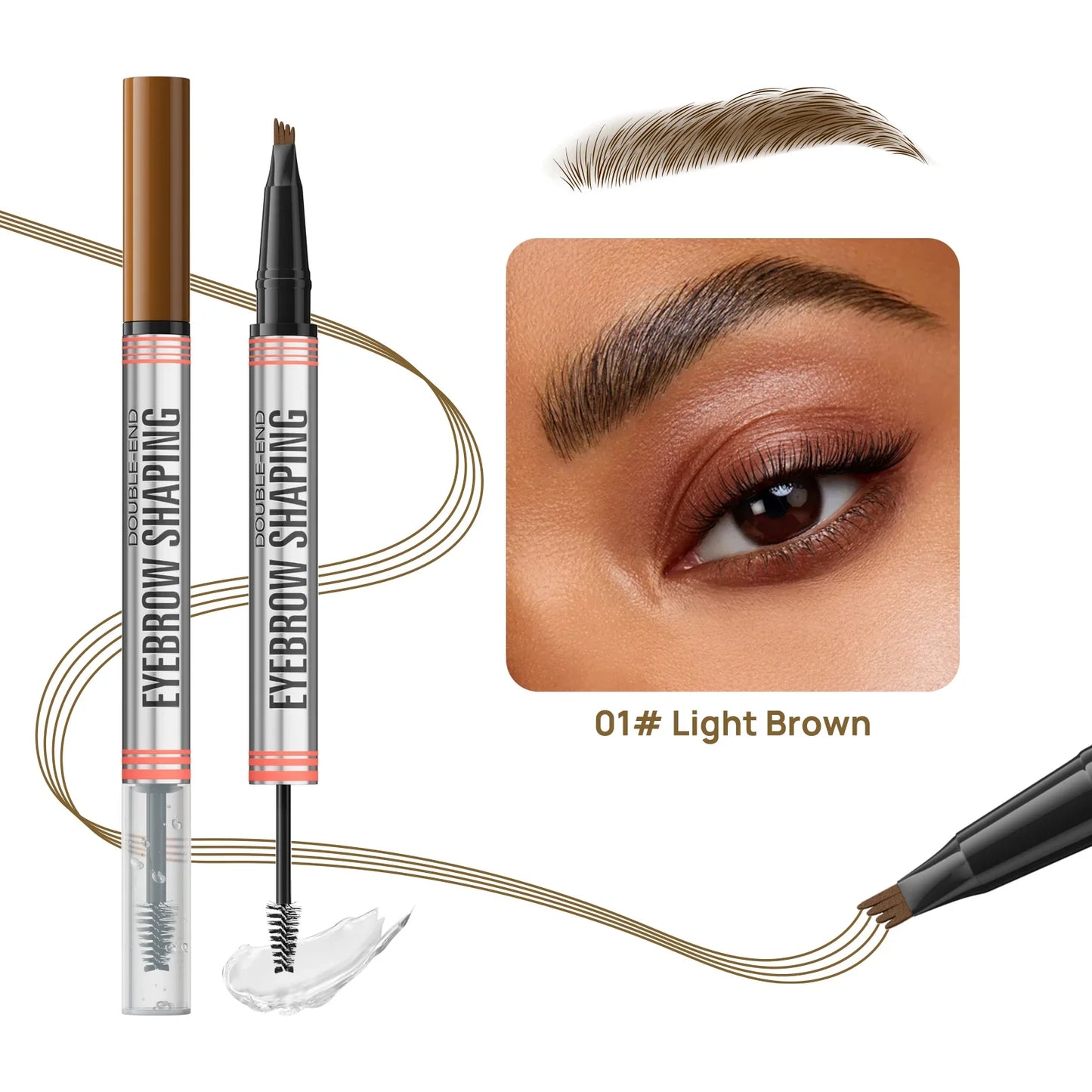 Hello Kiss 4-Fork Tip Waterproof Eyebrow Pen – 4 Colors