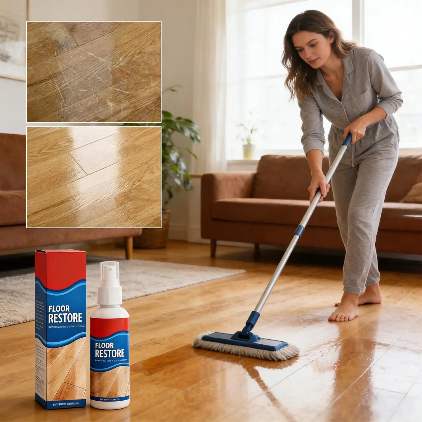 Wood Floor Restorer Professional Repair Cleaner Scratch Removal Wood Floor Spray for Tile Laminate Stone Living Room Kitchen Peaceful Pleasures Health and Wellness