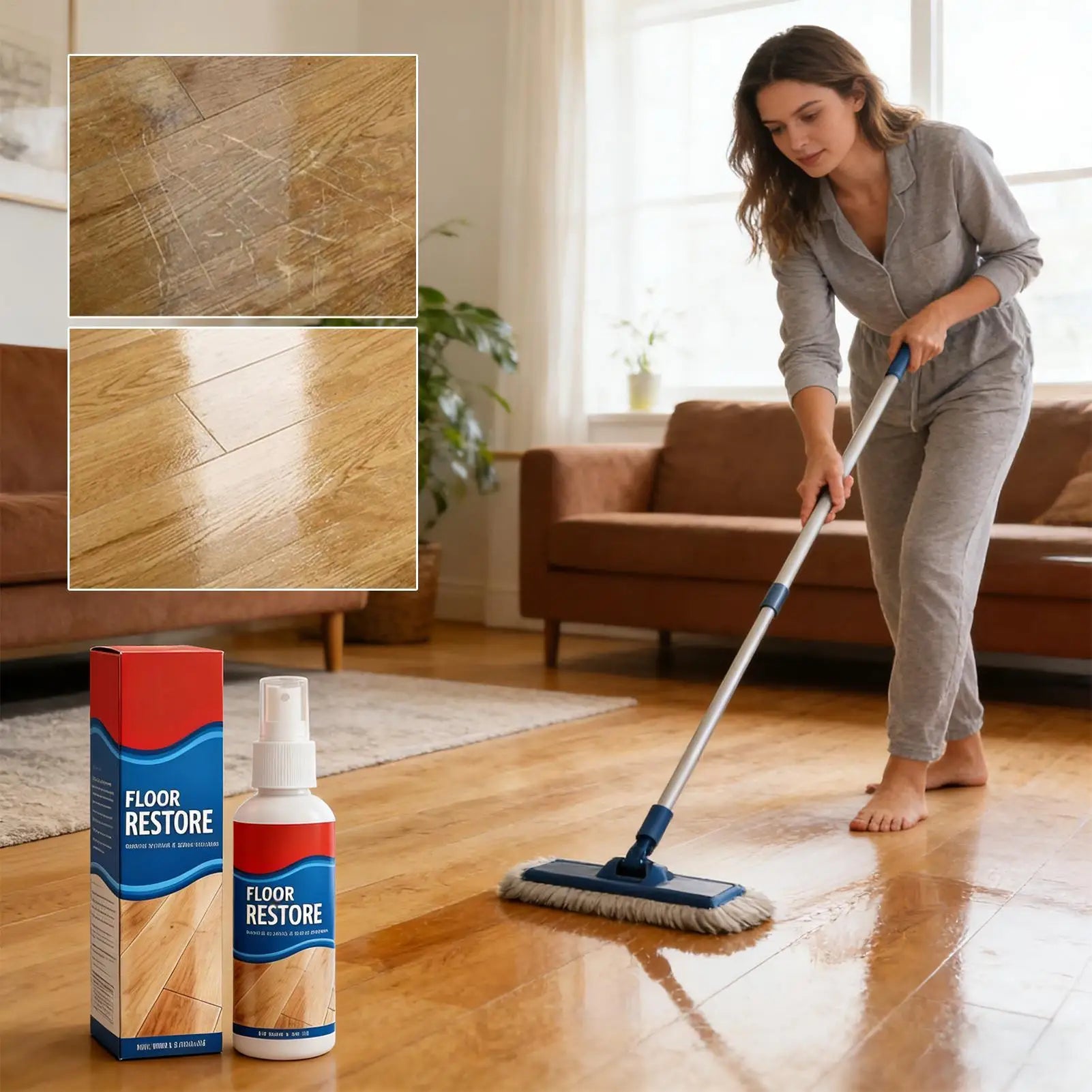 Wood Floor Restorer Professional Repair Cleaner Scratch Removal Wood Floor Spray for Tile Laminate Stone Living Room Kitchen Peaceful Pleasures Health and Wellness