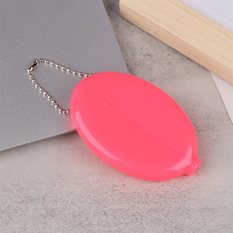 Oval PVC Coin Purse with Chain – Mini Jewelry & Coins Bag