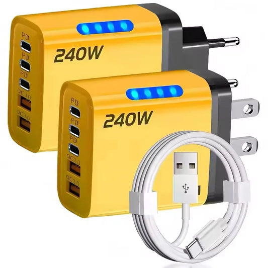 240W 5-Port GaN USB-C Fast Charger – iPhone & Samsung Multi-Port GaN Charger Peaceful Pleasures Health and Wellness