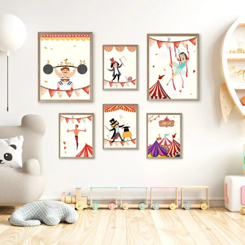 Funny Cartoon Circus House Acrobats Carnival Magician Nursery Poster Canvas Painting Wall Art Pictures Home Interior Decor Peaceful Pleasures Health and Wellness