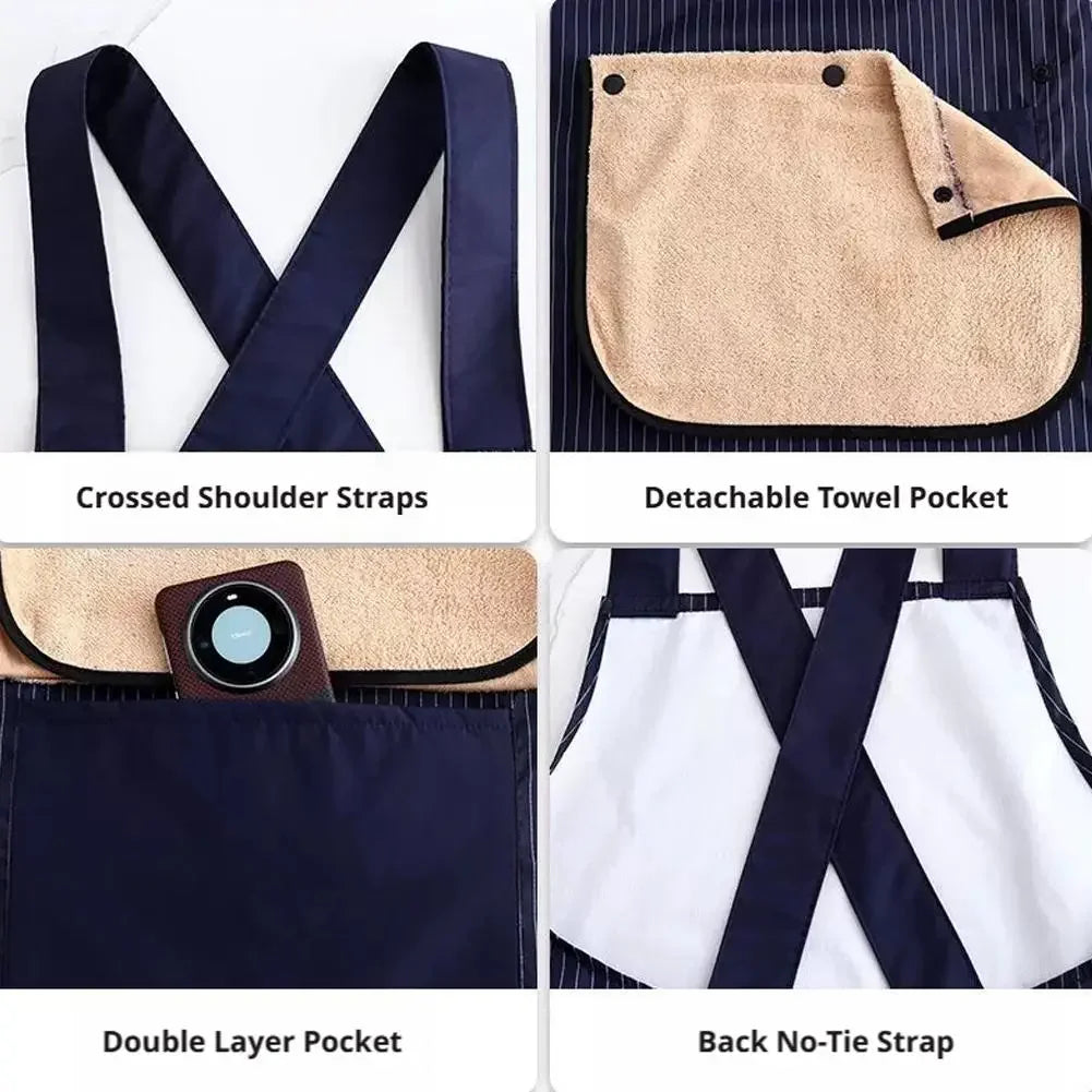 2026 Newest Waterproof Kitchen Apron With Detachable Towel Anti-fouling Sleeveless Cross Back Cooking Baking Restaurant Uniform Peaceful Pleasures Health and Wellness