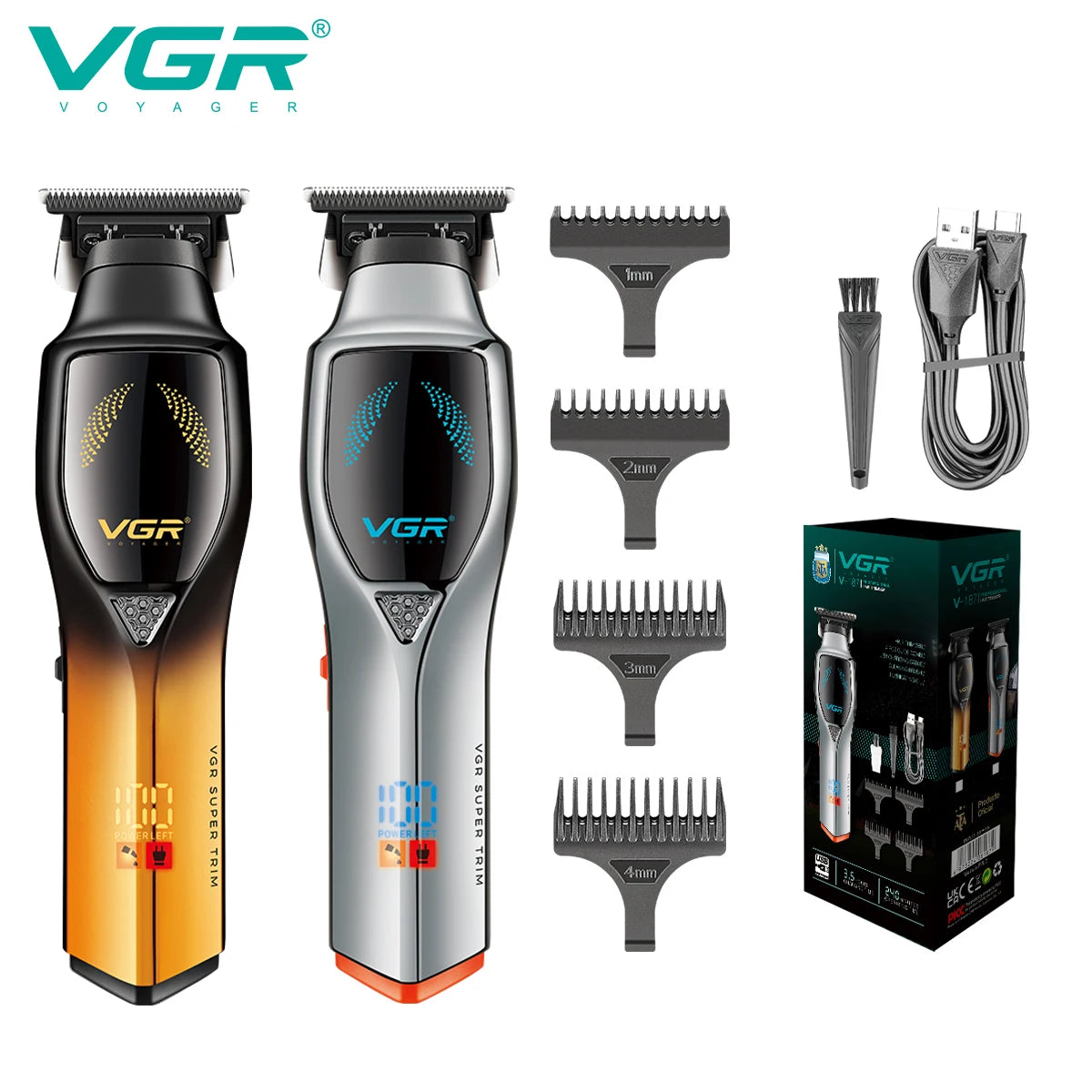Vgr 187 USB Charging Hair Clipper Professional Cordless Electric Men's Shaving Gradient Intelligent Digital Push Clipper Peaceful Pleasures Health and Wellness