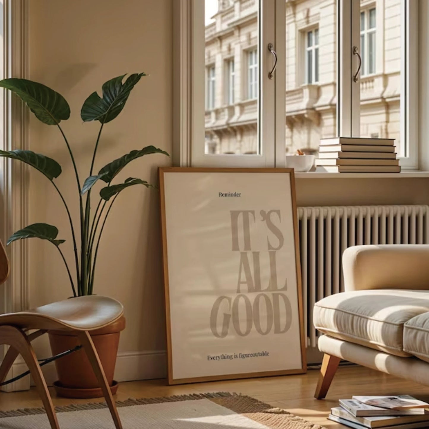 Beige Minimalist "It's All Good" Empowerment Canvas Wall Art