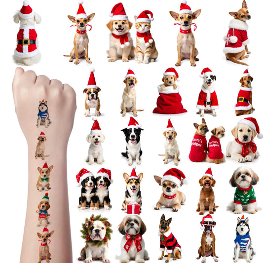 54-Piece Christmas Dog Temporary Tattoos – Waterproof Stickers Temporary Tattoo Set Oasis Select