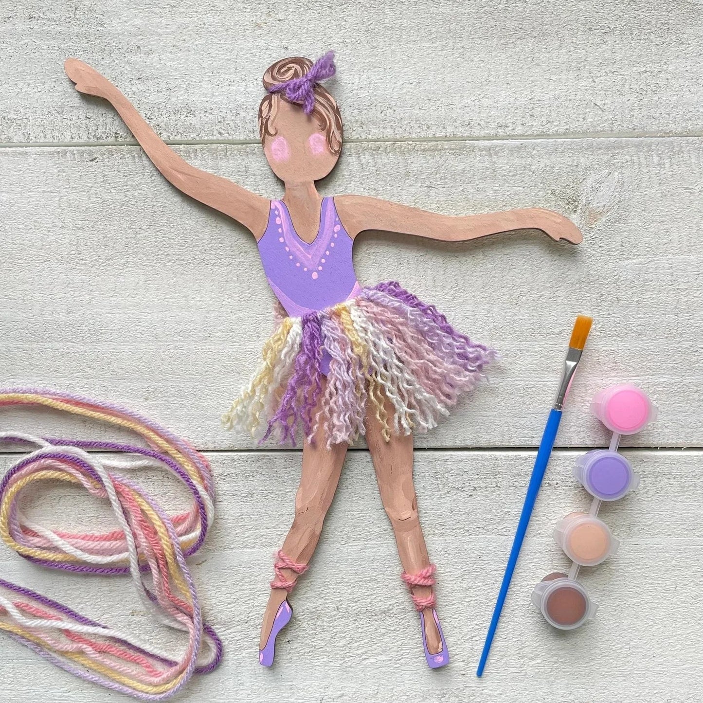 Ballerina Self-Portrait Wood Craft Kit – Paint & Yarn Included