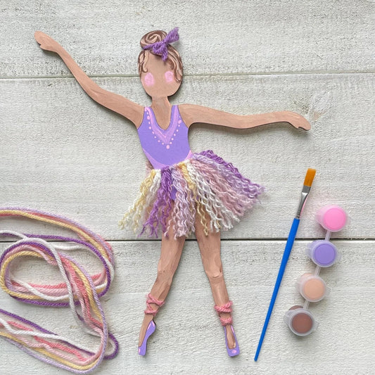 Ballerina Self-Portrait Wood Craft Kit – Paint & Yarn Included Kids Art Craft Kit Peaceful Pleasures Health and Wellness wooden
