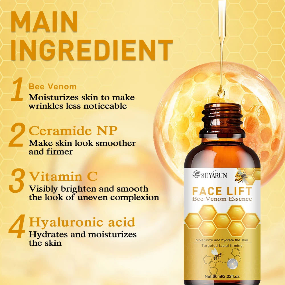 Bee Venom Anti-Wrinkle Essence Anti-Aging Polypeptide hyaluronic acid Essence Repair Moisturizing Firming Facial Skin Essence Peaceful Pleasures Health and Wellness