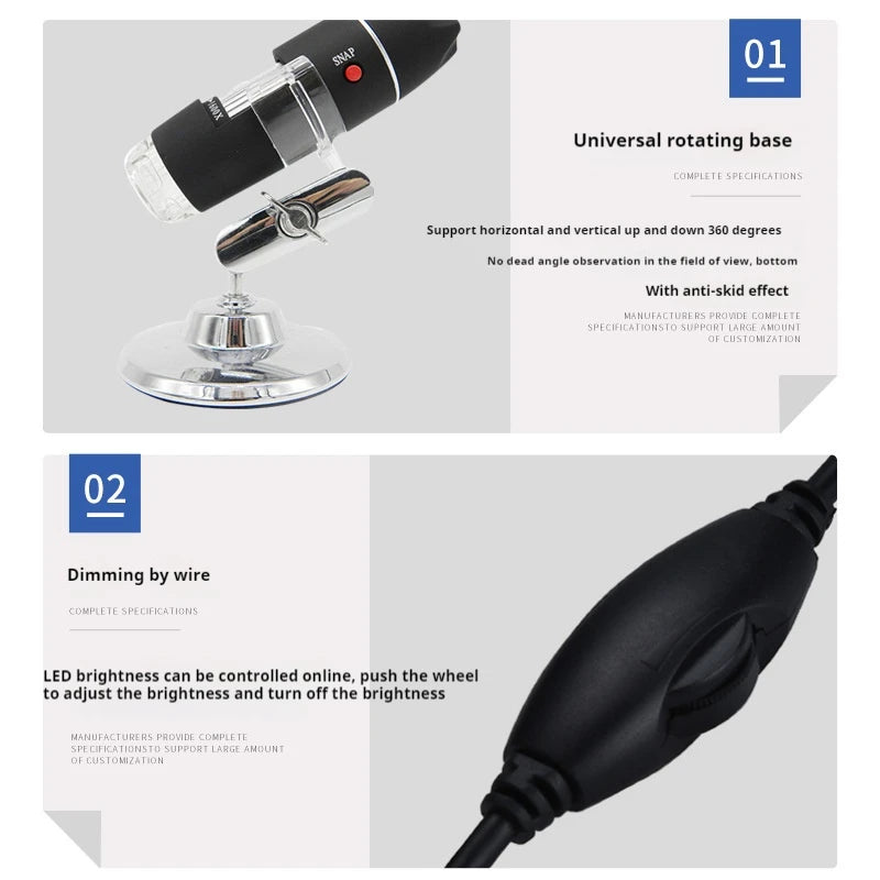 Optical Zoom 500X 1000X 1600X Electron Microscope 8-Light Usb Digital Microscope with Measurement Peaceful Pleasures Health and Wellness