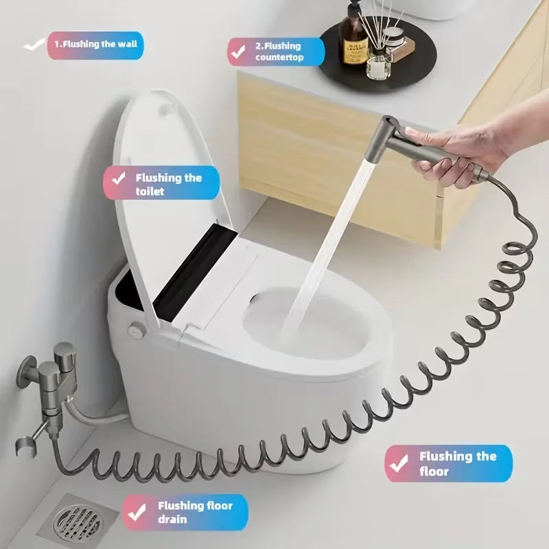 360° Rotatable Wall-Mounted Bidet Sprayer & Retractable Hose