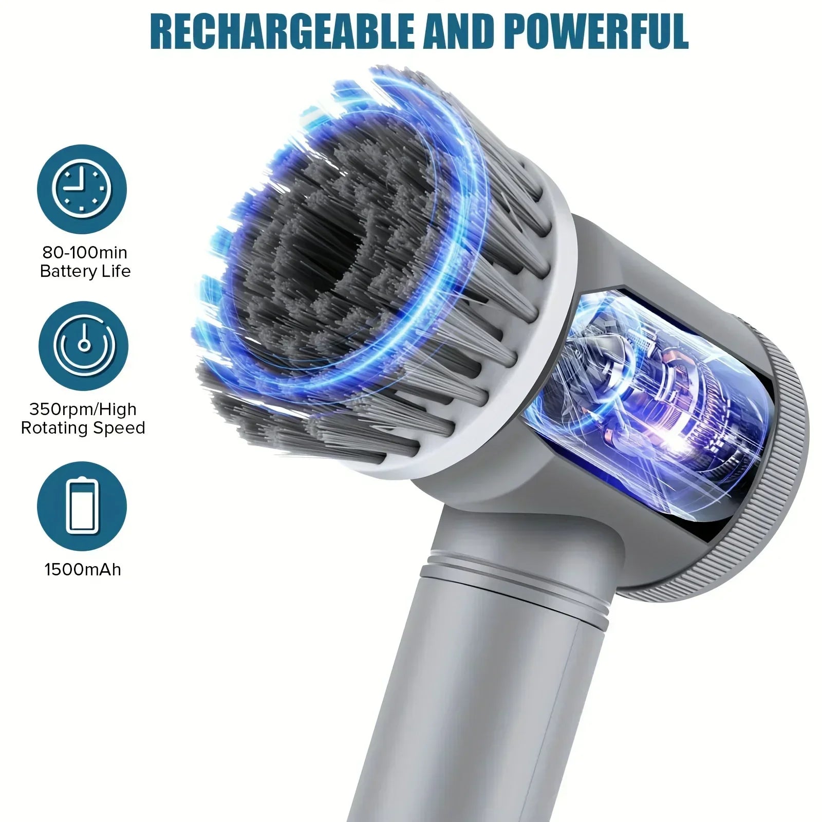 Electric Spin Brush Cleaner Wireless Rechargeable 5 Replaceable Heads Rotating Deep Cleaning Bathroom Kitchen Tiles Peaceful Pleasures Health and Wellness