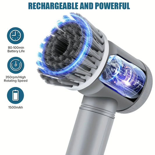 Electric Spin Brush Cleaner Wireless Rechargeable 5 Replaceable Heads Rotating Deep Cleaning Bathroom Kitchen Tiles Peaceful Pleasures Health and Wellness
