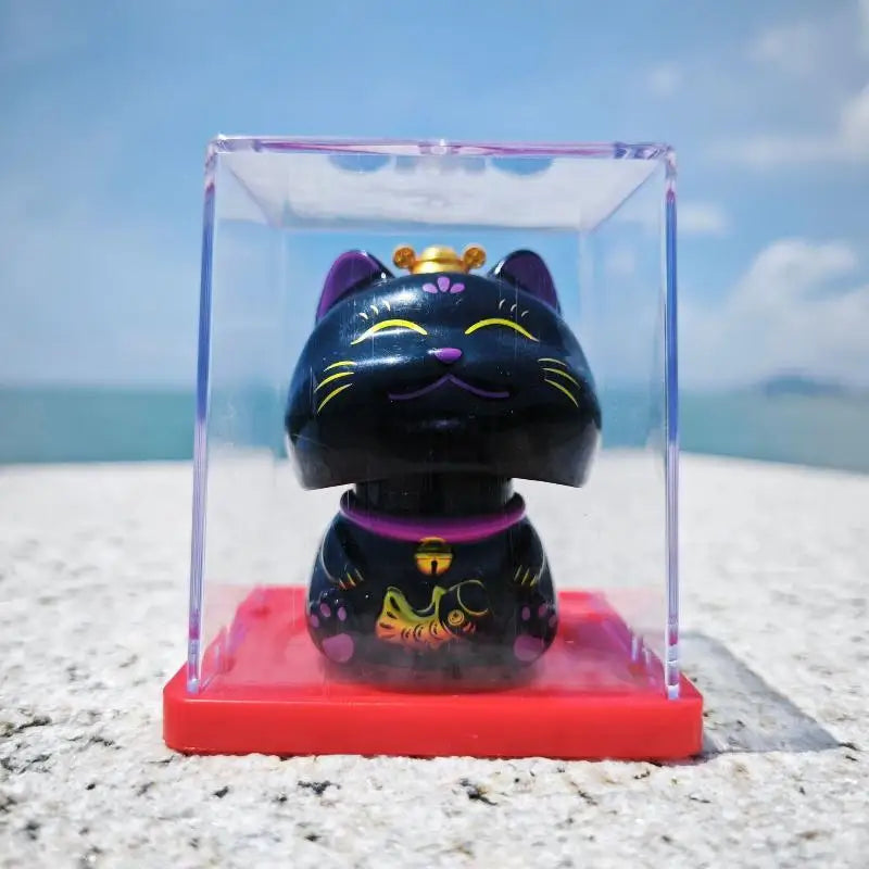 Solar Waving Lucky Cat Ornament | Mini 2" Desk Fortune Décor