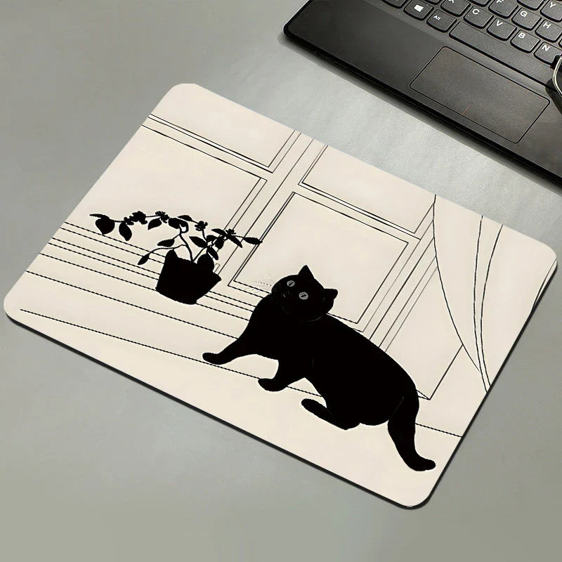 Black Cat Mousepad – Non-Slip Natural Rubber Desk Mat