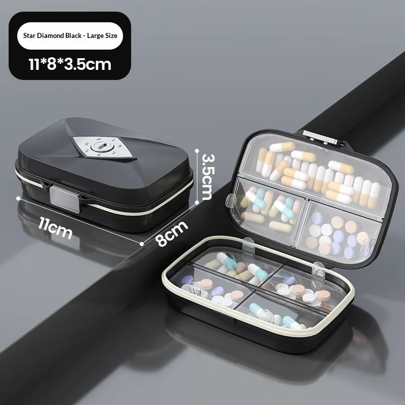 Ultimate Portable Weekly Pill Organizer Multiple Compartments Water Resistant Medicine Case for Travelers and Daily Use Storage Peaceful Pleasures Health and Wellness L Black