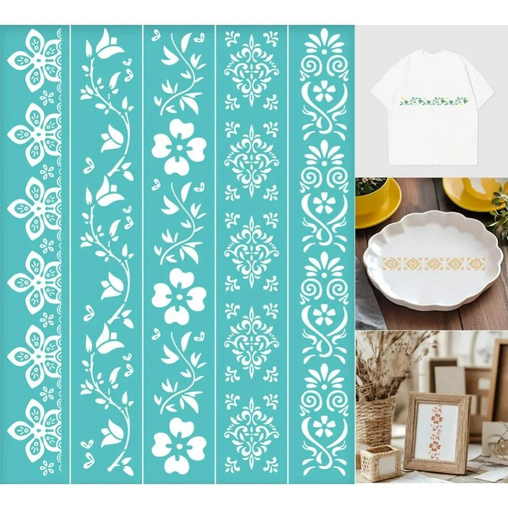 2-Pack Floral Silkscreen Stencils – Reusable Self-Adhesive Mesh